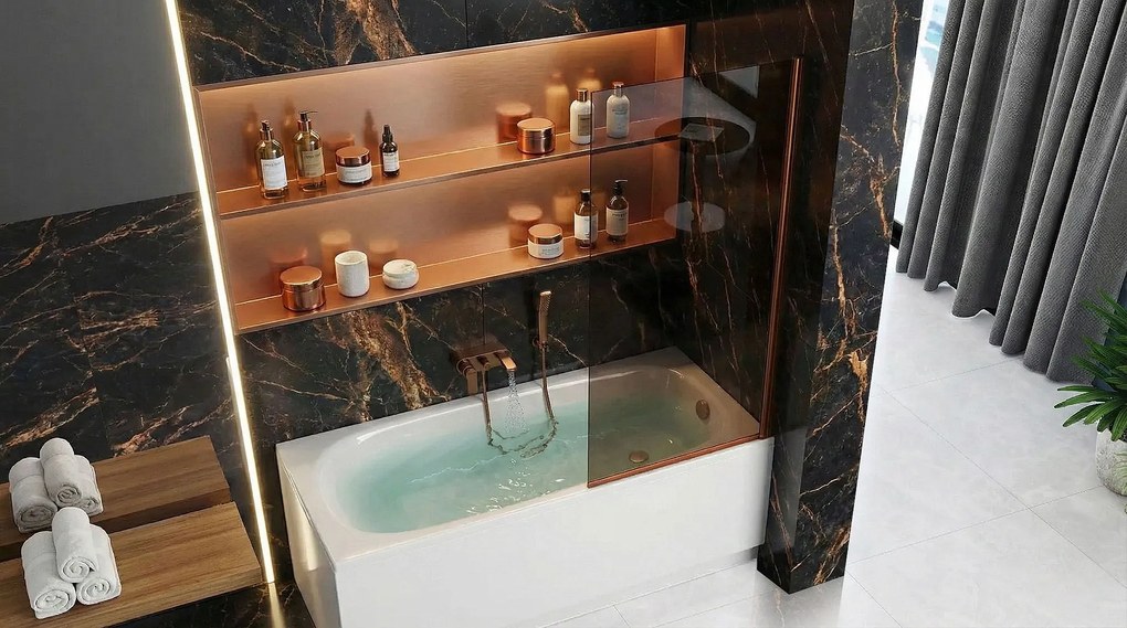 Rea Elegant, vaňová zástena s pevným krídlom 80x140 cm, medená matná, REA-W5695