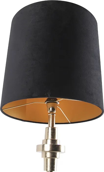 Art Deco stolná lampa zlatá s čiernym zamatovým tienidlom 40 cm - Diverso
