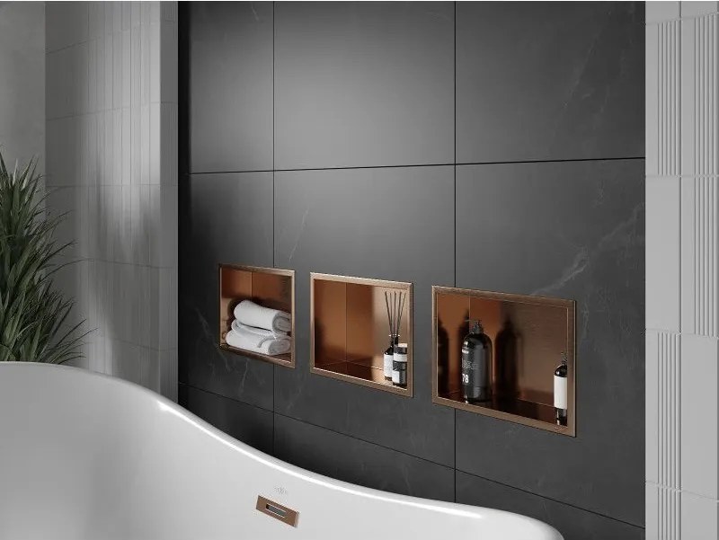 Mexen X-Wall-R, polica na zapustenie s prírubou 30 x 20 cm, medená matná - 19C0302010