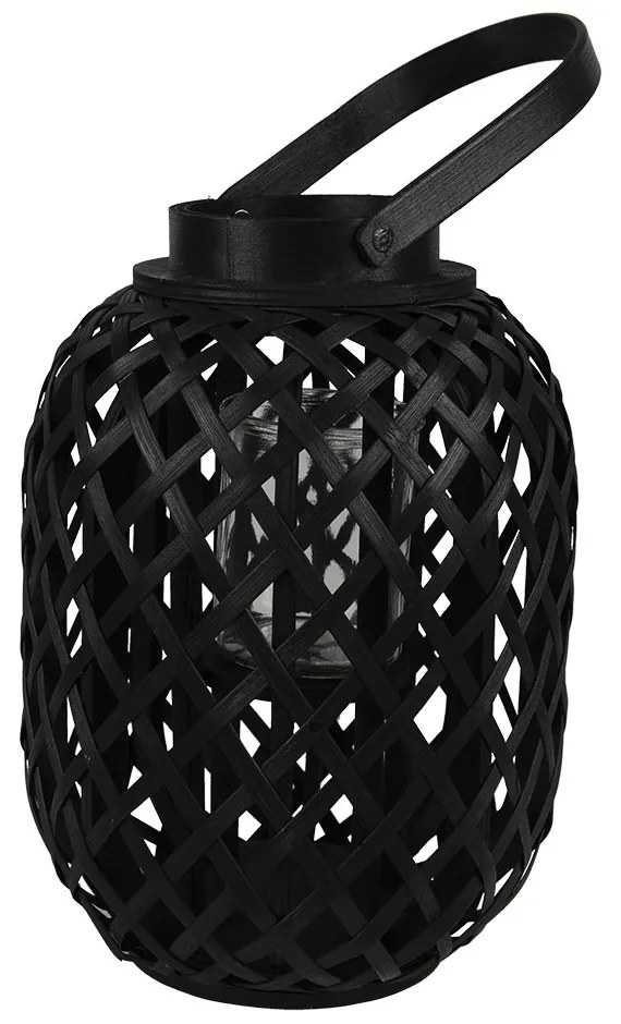 Čierny drevený lampáš s uchom - Ø 22*29 cm