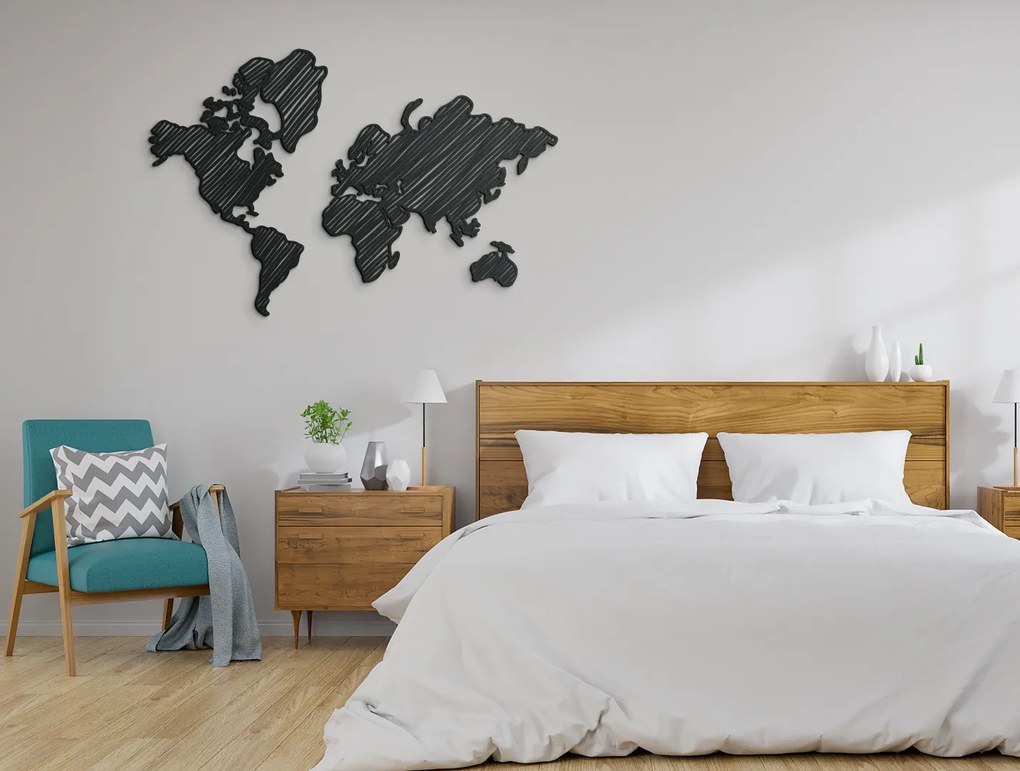 drevko Moderná dekorácia mapa sveta na stenu Rozmer obrazu: 42,5 x 65 cm, Farba dekorácie: Čierna