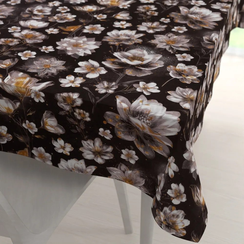 Biante Bavlnený obdĺžnikový obrus Sandra SA-625 Magické lekná na temne hnedom 80x120 cm