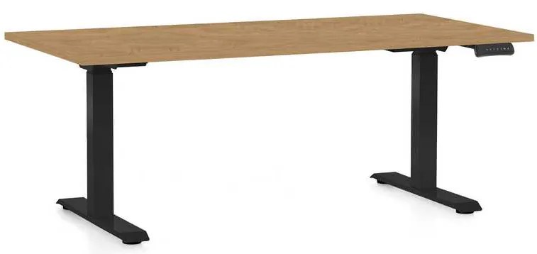 Výškovo nastaviteľný stôl OfficeTech C, 160 x 80 cm, čierna podnož, dub kamenný