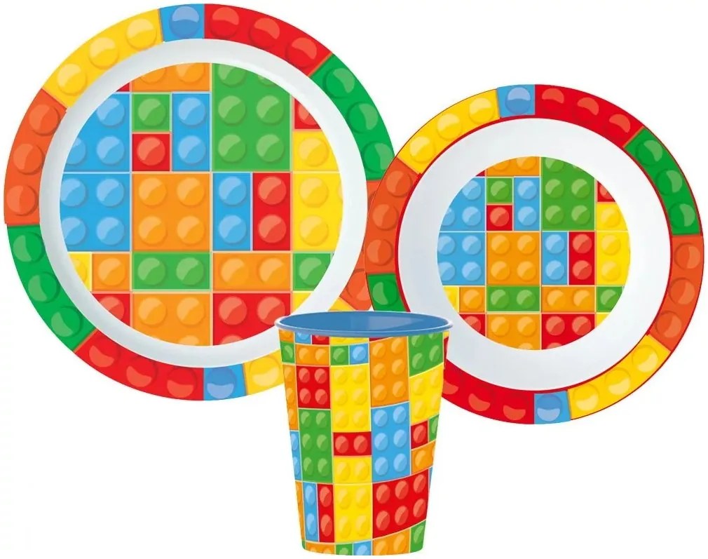 Sada plastového riadu Stavebnicové kocky s kelímkom