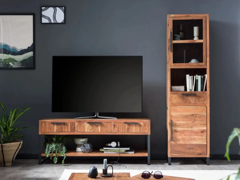 furniture-nabytek.cz - Masívna nástenná skriňa Sydney II z akácie, lakovaná, hnedá