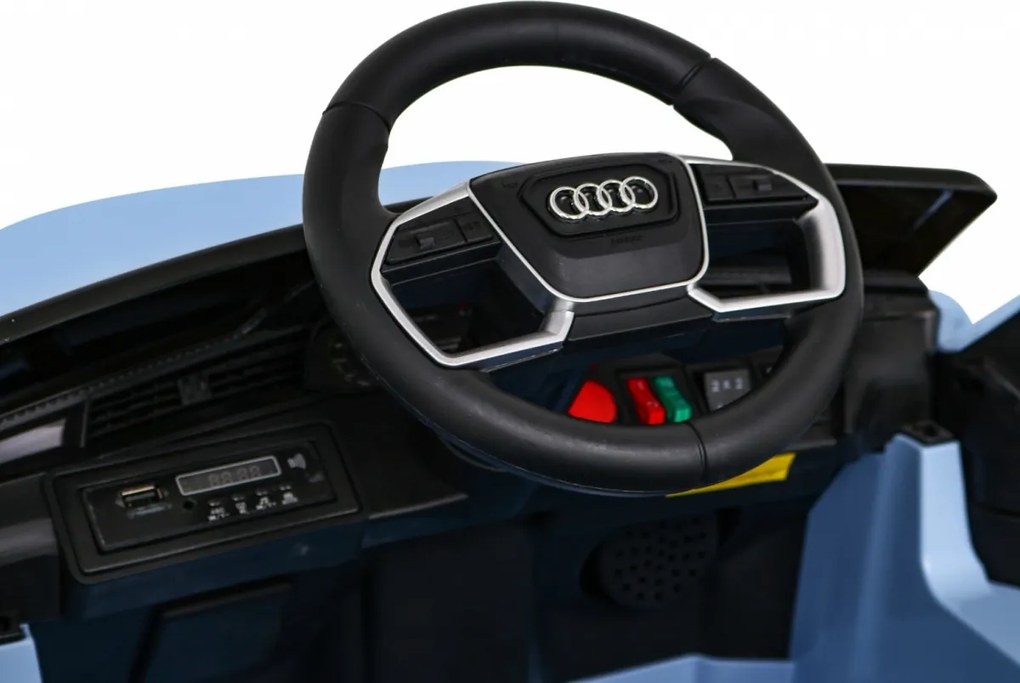 Ramiz Audi E-Tron Sportback pre deti modré + na diaľkové ovládanie + pohon 4x4 + pomalý štart + rádio MP3 + LED