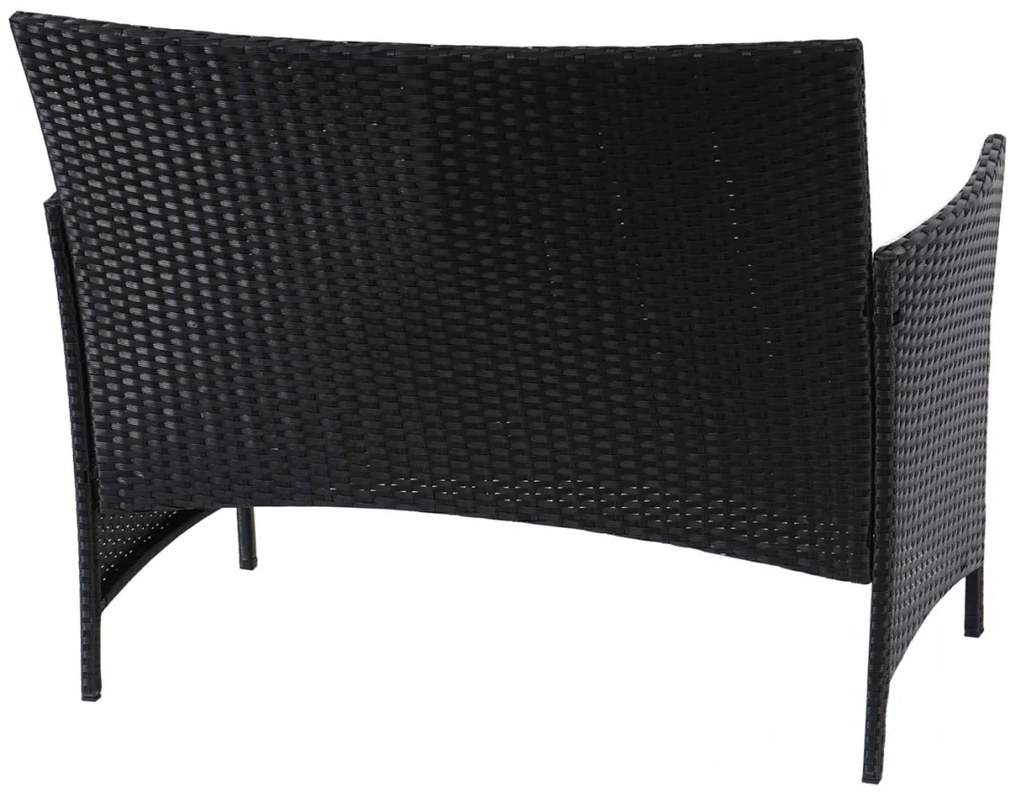 Polyratanová záhradná lavica Halden - čierna, vankúš terakota