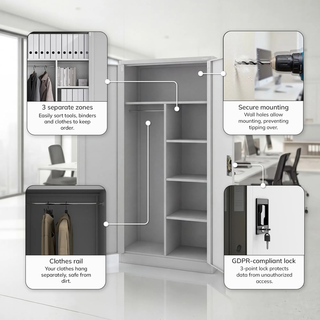 Uzamykateľná hospodárska skriňa sivá DAWID 900 x 1850 x 450 mm