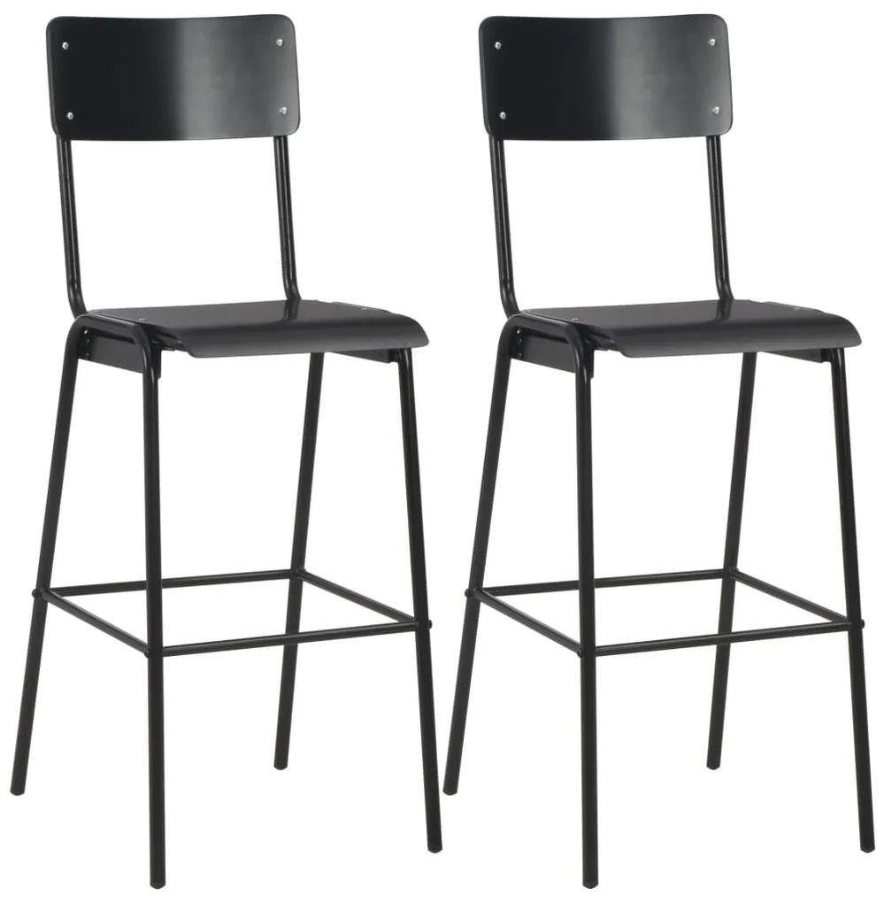 Barové stoličky 2 ks, čierne, masívna preglejka a oceľ