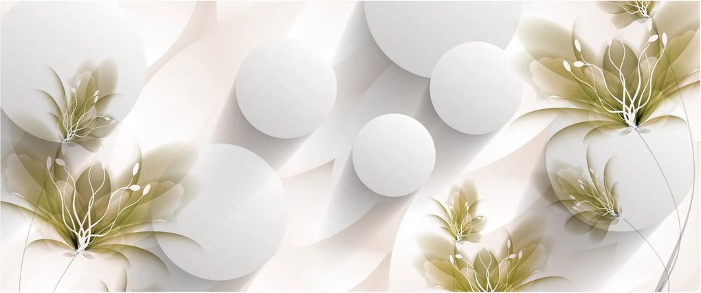 Obraz - 3D kruhy s kvetinami (120x50 cm)