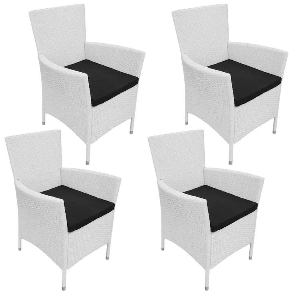 vidaXL Záhradné stoličky 4 ks s podložkami, polyratan, krémovo biele