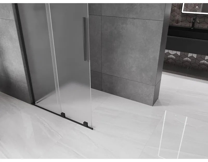 Mexen Velar L, posuvná sprchová zástena Walk-in 110 x 200 cm, 8mm sklo námraza, čierna matná, 871-110-003-33-70