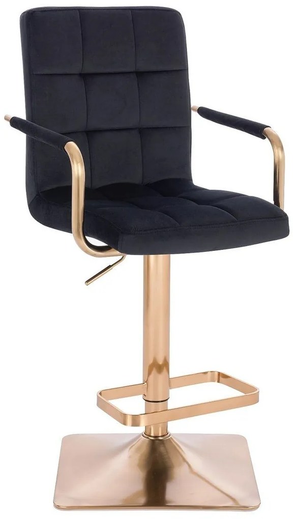 LuxuryForm DESIGN Barová stolička VERONA GOLD VELUR na zlatej hranatej podstave - čierna