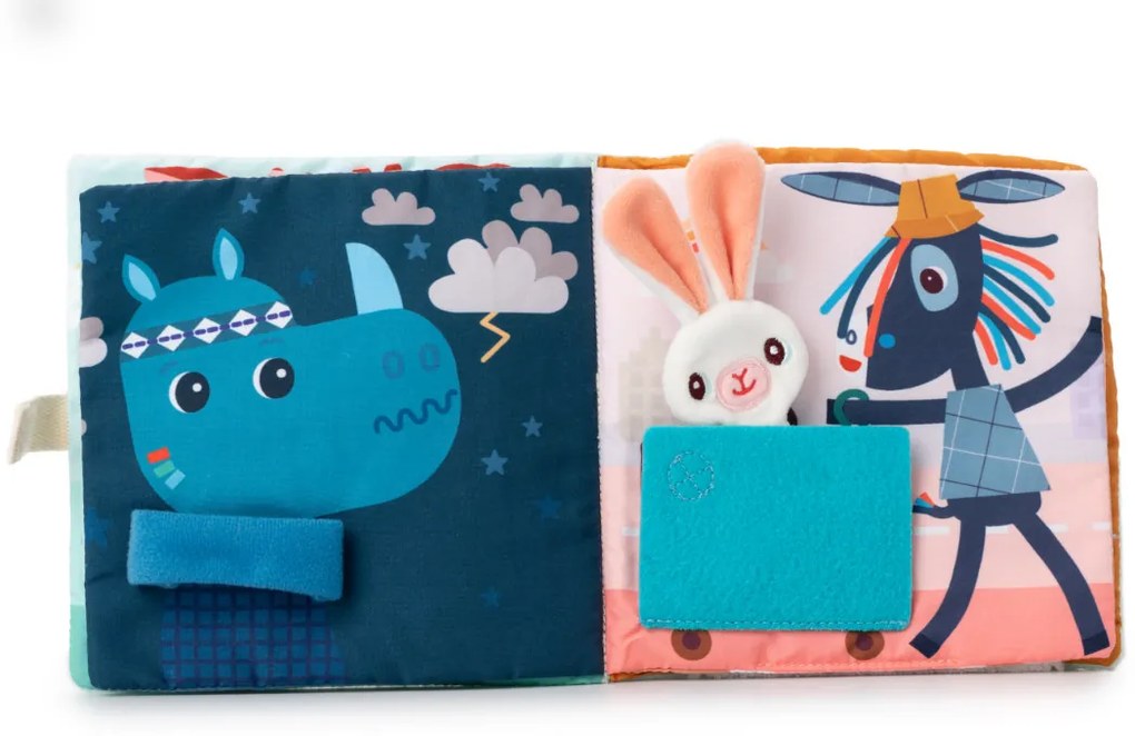 Lilliputiens - textilná knižka s aktivitami - dráčik Joe a jeho maznáčik