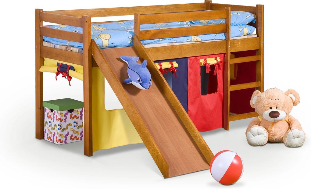 MAXMAX Vyvýšená detská posteľ z masívu so šmýkačkou 190x80cm - NELA 2 +  matrac ZADARMO! | BIANO