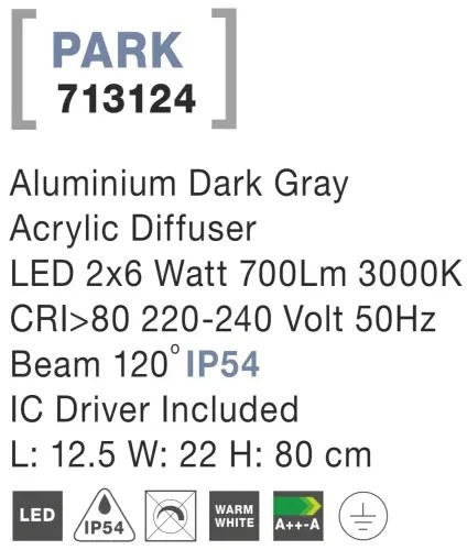 Vonkajšie LED lampa Park 2 x 6W 125 tmavo sivé