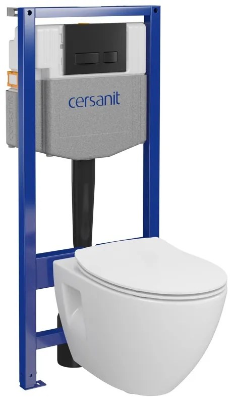 Cersanit Moduo, System50 MECH podomietkový rám + závesná wc misa Moduo Plus CleanOn + čierne tlačidlo MOVI II, S701-766
