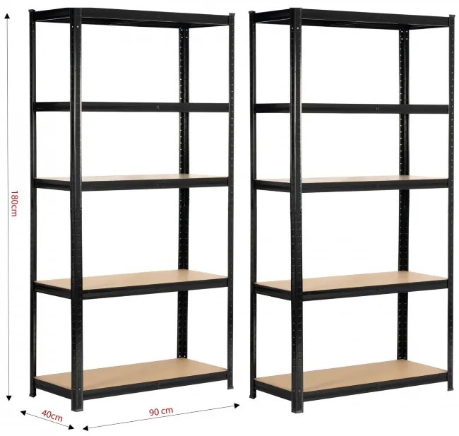 Set 2 kovových regálov 90x40x180 cm čierny