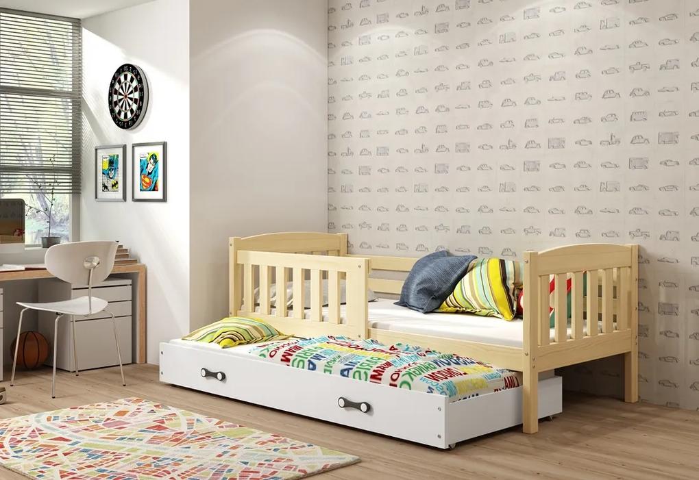 Detská posteľ KUBUS 2 + matrac + rošt ZADARMO, 80x190, borovica, biela