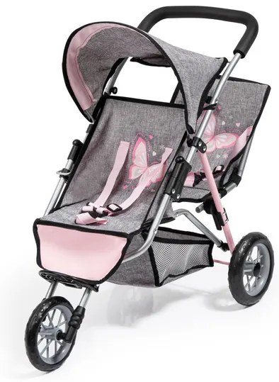 Bayer Design Kočík pre bábiky dvojičky Duo (sivá/bledoružová) (100355100)