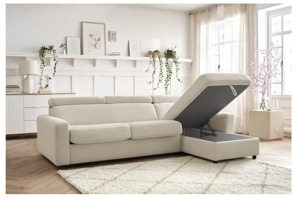 Krémová rozkladacia rohová pohovka (variabilná) Monaco – Bobochic Paris