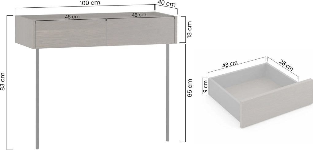 Konzolový stolík so zásuvkami Dunari 100 cm na kovových nohách - dub dunin