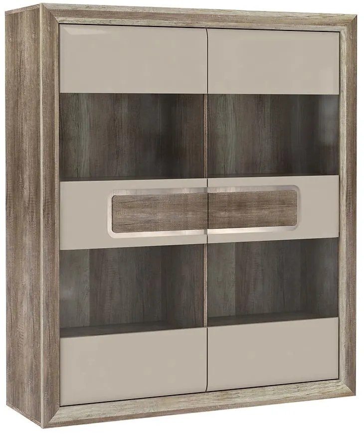 Vitrína Tiziano 2D starožitný dub/béžová