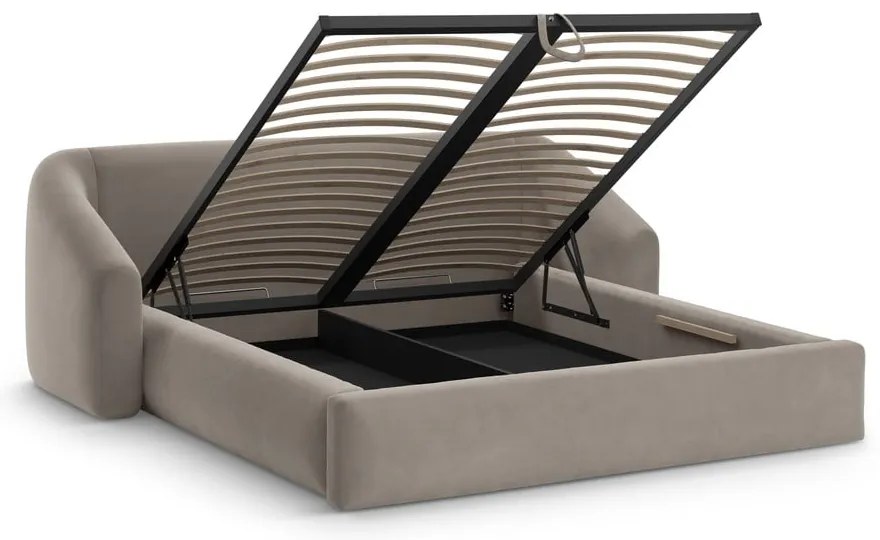 Svetlohnedá čalúnená dvojlôžková posteľ s úložným priestorom s roštom 180x200 cm Campi – Cosmopolitan Design
