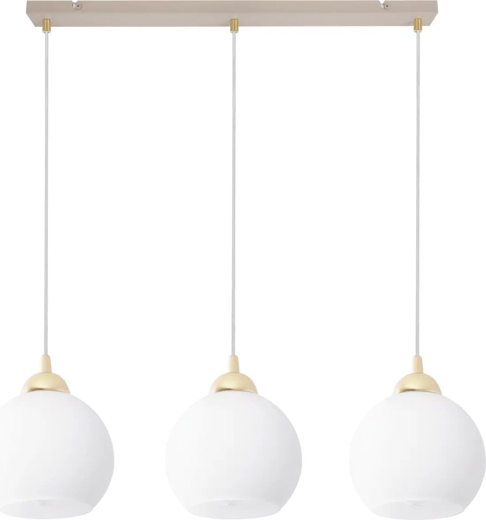 Závesné svietidlo Eliza, 3x biele sklenené tienidlo, g/be