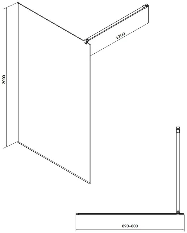 Cersanit Mille, sprchová zástena typu Walk-In 90x200 cm, 8mm číre sklo, čierny profil, S161-008