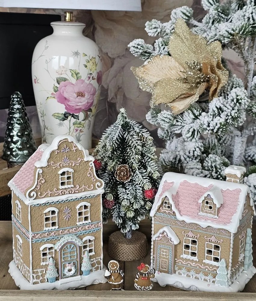 Hnedá svietiaca perníková chalúpka Gingerbread House - 13 * 10 * 16 cm / 3 * AAA