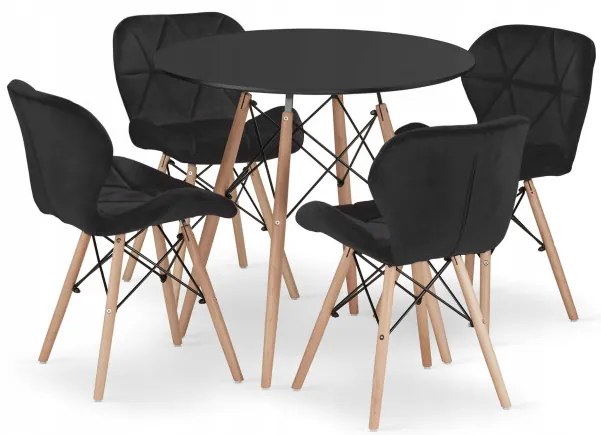 Jedálenský stôl TODI čierny 80 cm so štyrmi stoličkami LAGO čierne