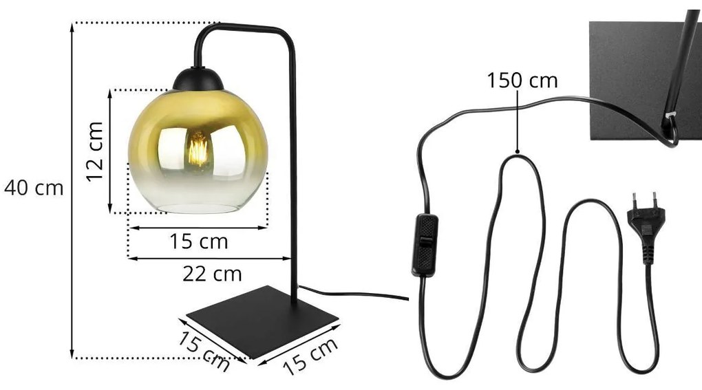 Stolná lampa Bergen Gold, 1x zlaté/transaprentné sklenené tienidlo (fi 15cm)