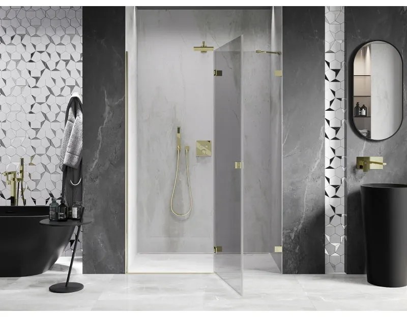 Mexen, Mexen Lunar pravé otočné sprchové dvere 130 cm, transparentné, zlaté - 834-130-000-50-00-P