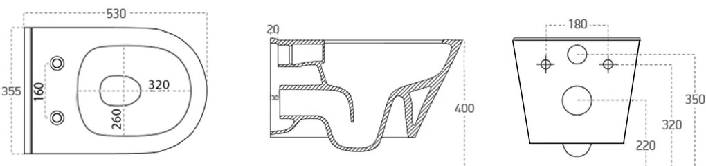 Sapho Sapho, AVVA závesná WC misa, Rimless, 35,5x53 cm, čierna matná, 100314-110