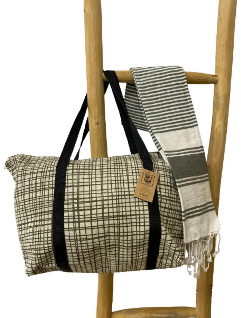 Štýlový set plážovej tašky + osušky HAMAM 75x150 cm, khaki