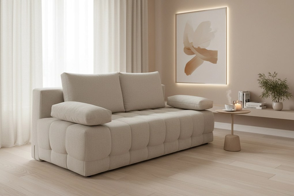 Rozkladacia pohovka Tuko s úložným priestorom – béžová pletenina Freya 210.03