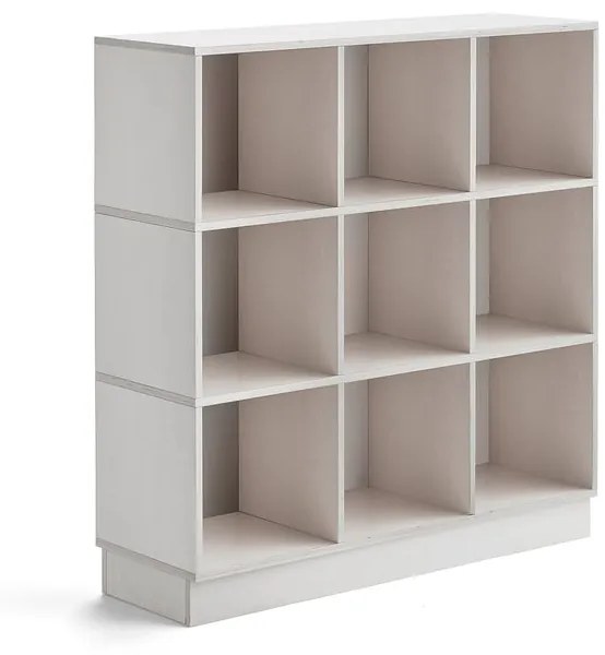 Drevená úložná skriňa RICO, so soklom, 9 priehradiek, Š 1200 mm, biela