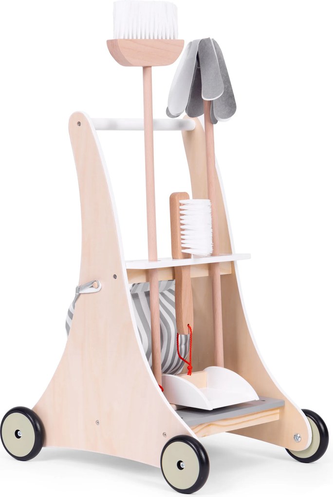 Detská drevená súprava na upratovanie s vozíkom ECOTOYS – pre deti od 3 rokov