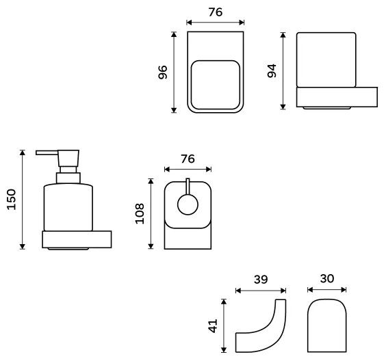 NIMCO NK set-31K-26 - Dávkovač mydla, stojan na kefky a nástenný háčik NIKAU
