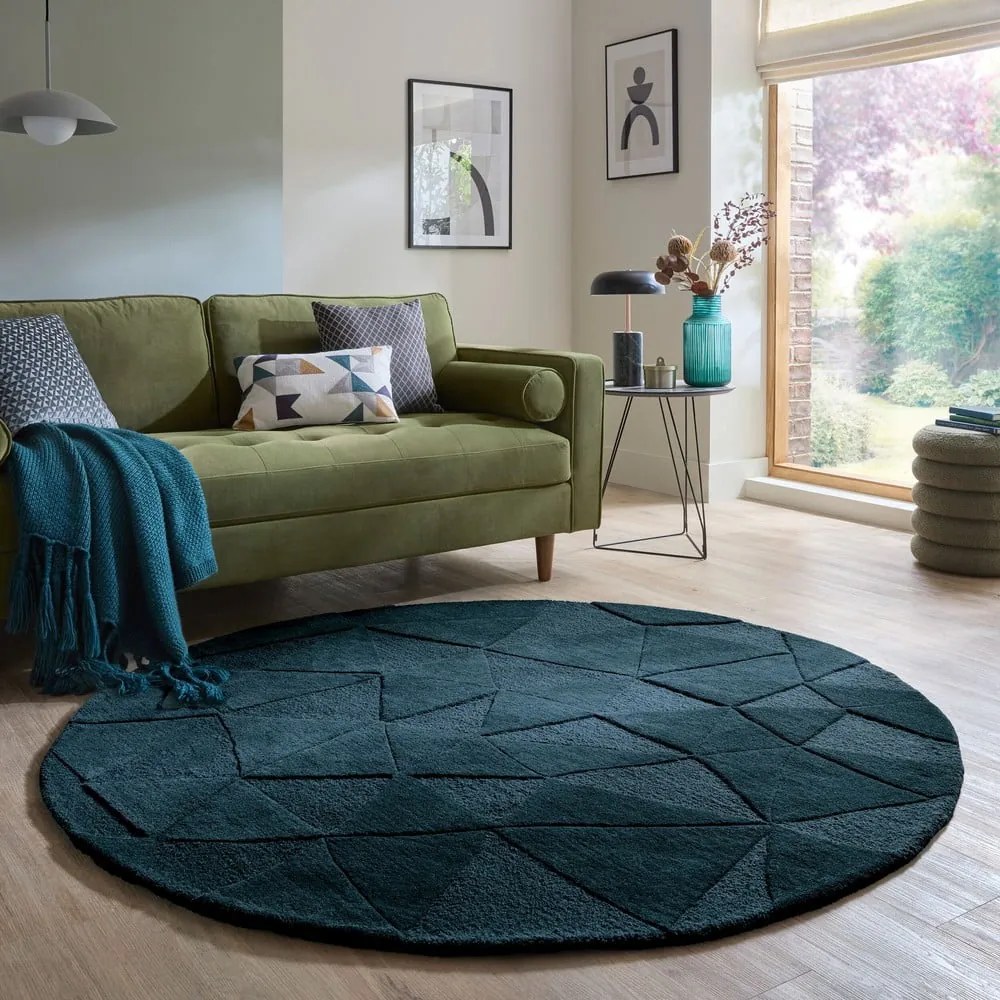 Zelenomodrý ručne tkaný vlnený okrúhly koberec ø 160 cm Shard Teal – Flair Rugs