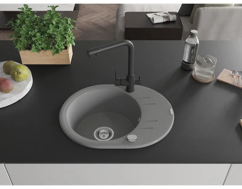 Mexen Kevin, drez granitový 586x458x190 mm, 1-komorový a čierna Duero batéria, šedá, 6517-71-671600-70