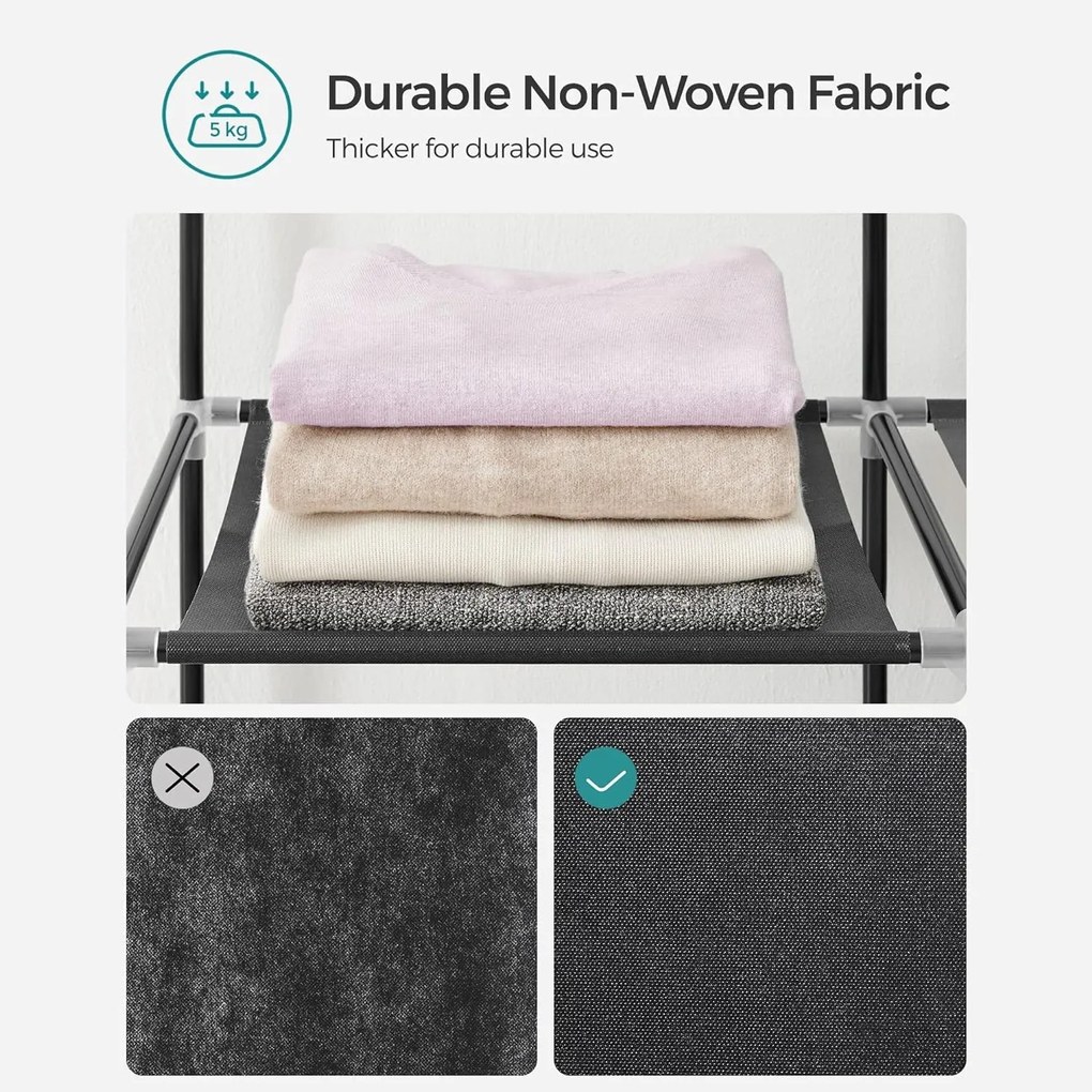 Šatník, prenosná modulárna skriňa, 4 bočné vrecká, čierna