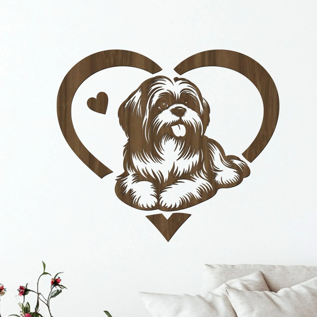 dřevo života Drevená dekorácia ležiaceho SHIH TZU v srdci Rozmery - cm: 60x52, Zvoľte farbu dekoru: Javor