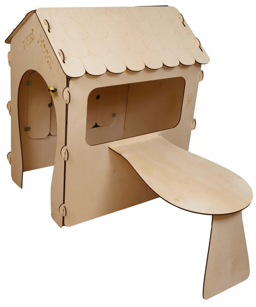 KIK Drevený detský domček SWEET HOME s magnetickou tabuľou a stolíkom 86 × 137 × 105 cm