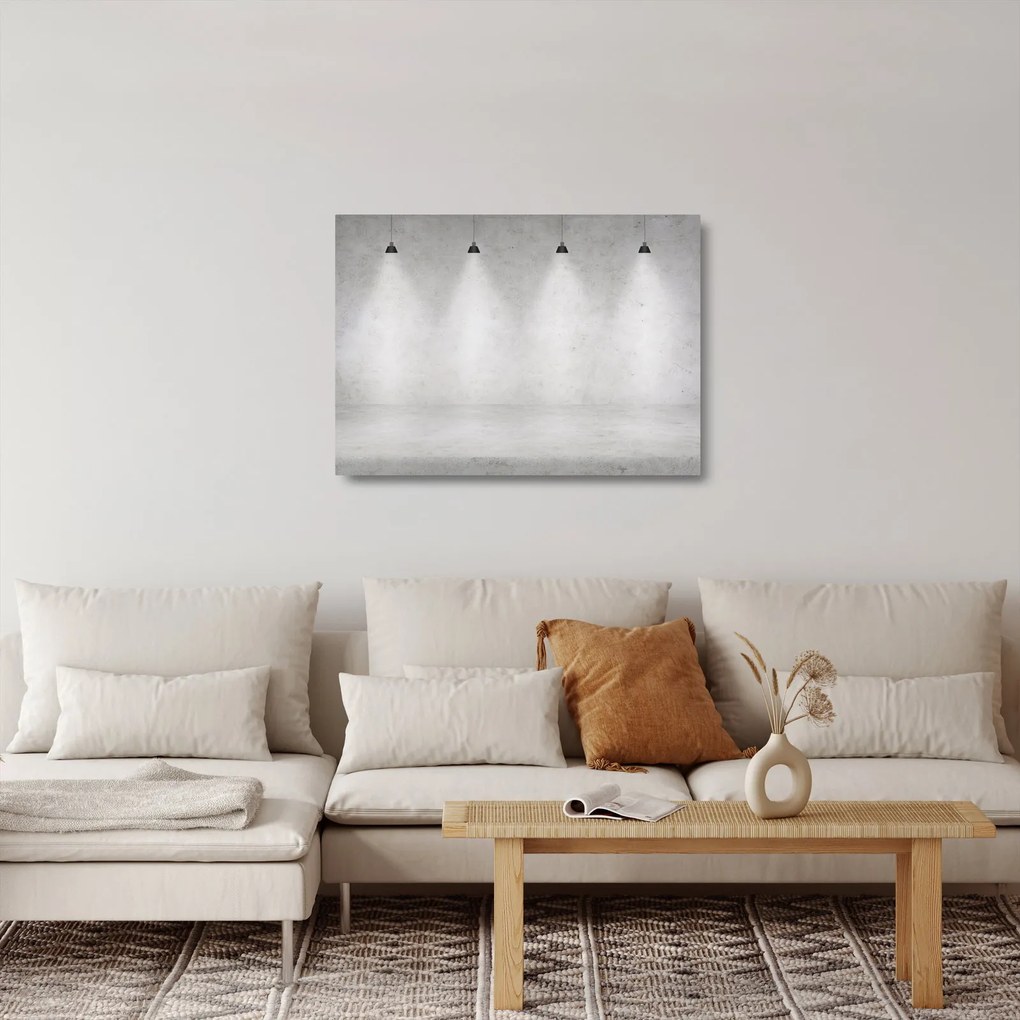 Sklenený obraz - Betónový múr so svetlami (70x50 cm)