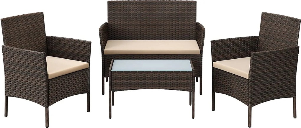 Záhradný polyratanový nábytok, 4-dielny set, hnedý