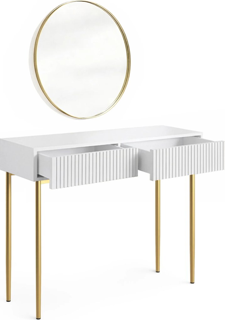 Toaletný stolík Nicole so zrkadlom 60 cm - biely mat / zlaté nohy