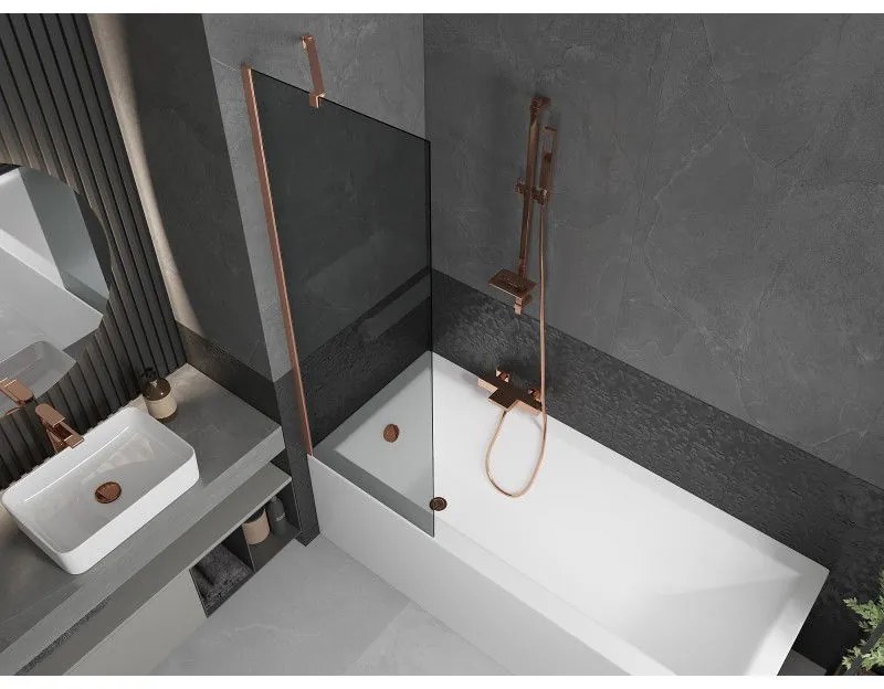 Mexen Next, 1-krídlová vaňová zástena 60 x 150 cm, 6mm šedé sklo, medená matná, 895-060-000-00-40-65