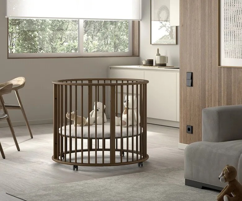 Okrúhla detská ohrádka DINO ø 90 cm – Odtieň orech